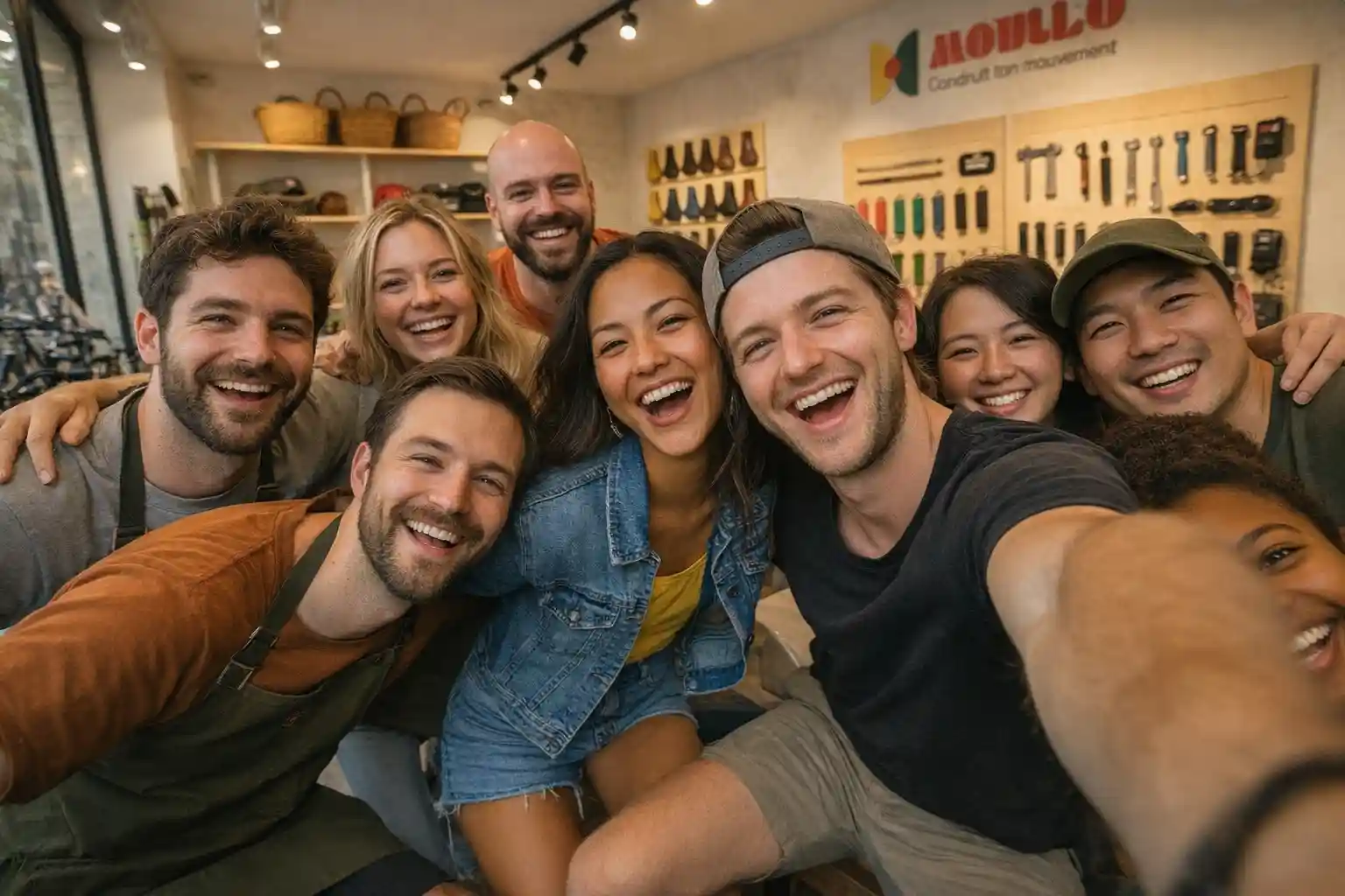 Photo de groupe de l’équipe MODULO dans la boutique atelier