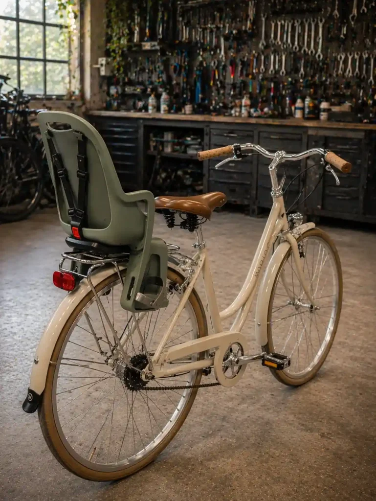 Vélo MODULO équipé d’un siège enfant à l’arrière